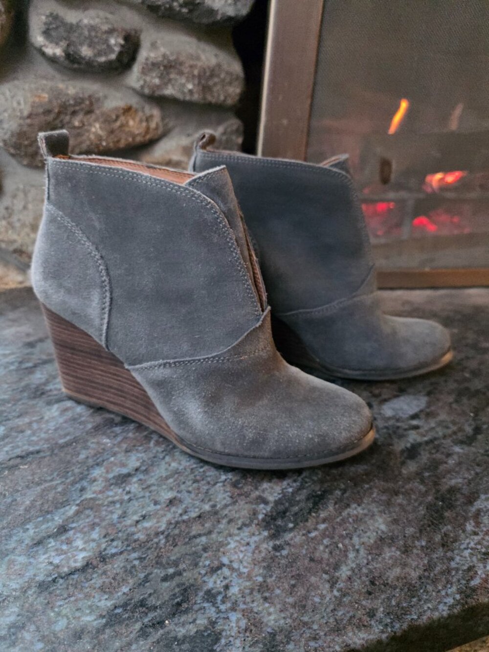 Lucky Brand Gray Suede Yasmin Wedge Booties Size 9.5M